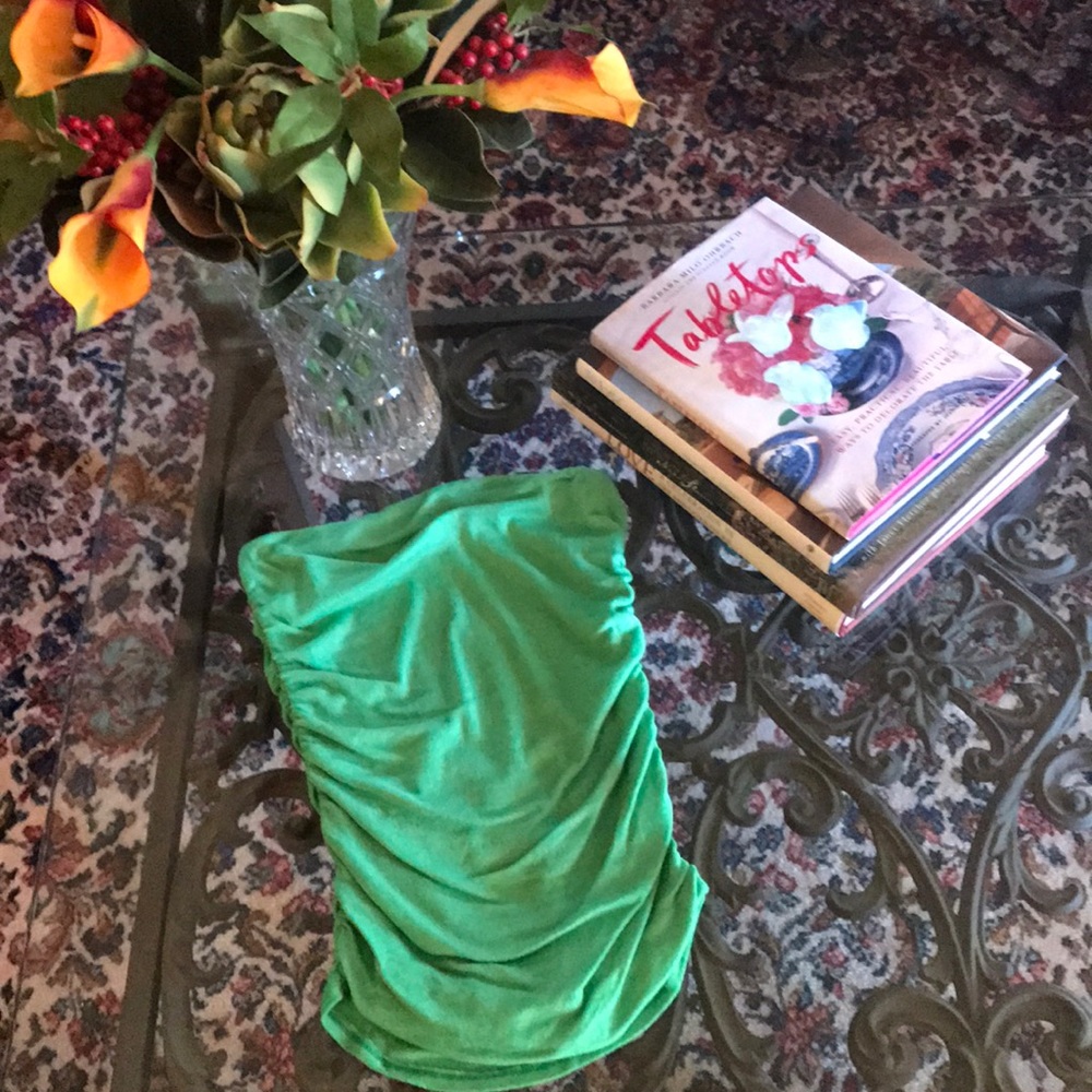 Green/silver shimmer strapless  top!